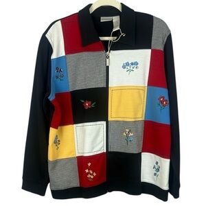Koret Multicoloured Patchwork Floral Embroidered Large Zip Up Sweater Jacket